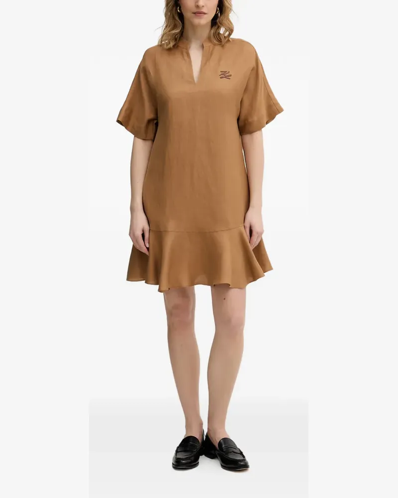 Karl Lagerfeld ruffled-hem V-neck mini dress - Braun Braun