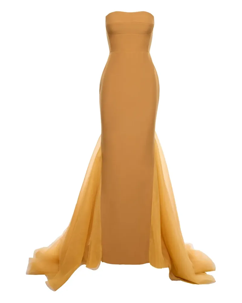 V:PM ATELIER Schulterfreies Abendkleid mit Tüll-Overlay - Gelb Gelb