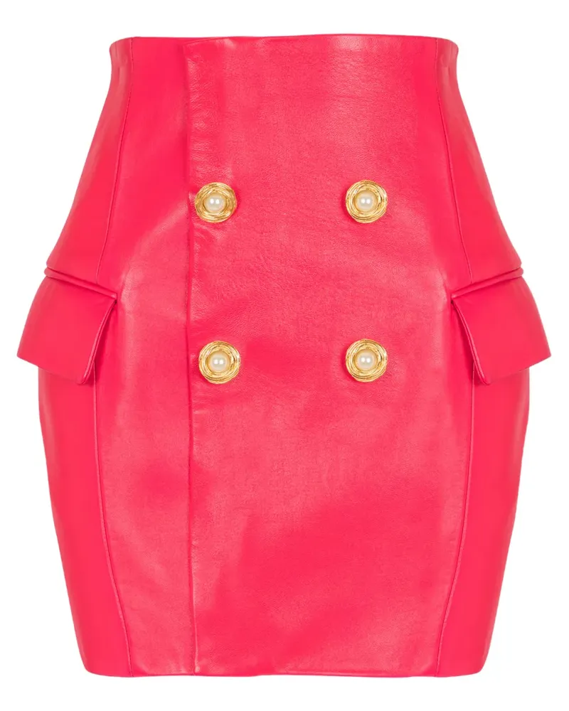 Balmain Minirock aus Lammleder - Rot Rot