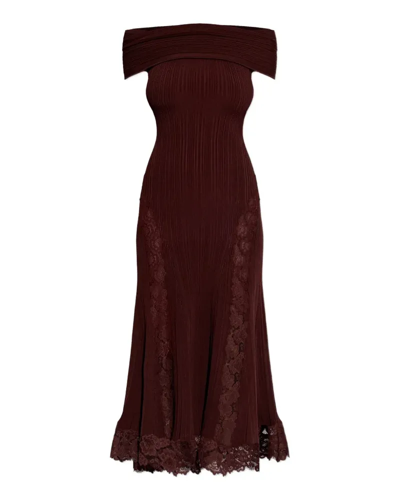 Self-Portrait Schulterfreies Midikleid - Rot Rot