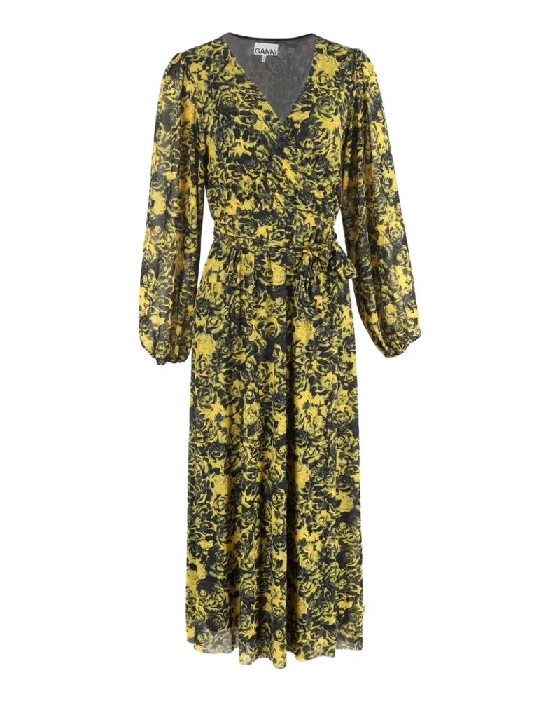 Ganni printed wrap midi dress - Gelb Gelb