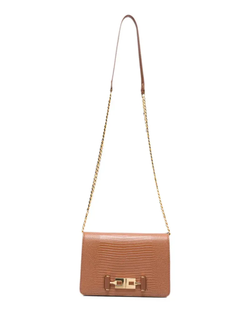 Elisabetta Franchi Schultertasche mit Eidechsen-Effekt - Braun Braun
