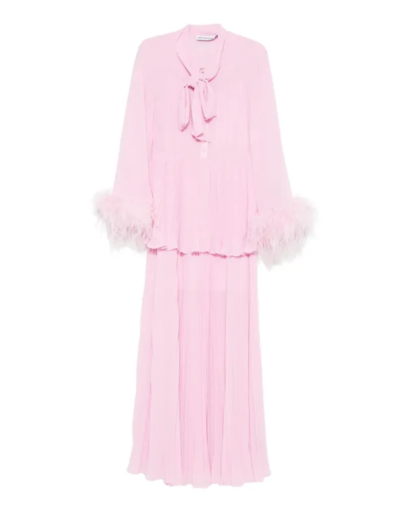 Self-Portrait feather-trim pleated maxi dress - Rosa Rosa