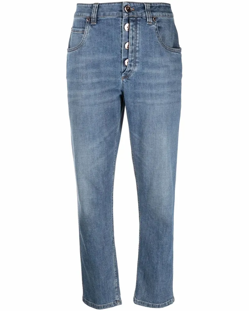 Brunello Cucinelli Halbhohe Straight-Leg-Jeans - Blau Blau