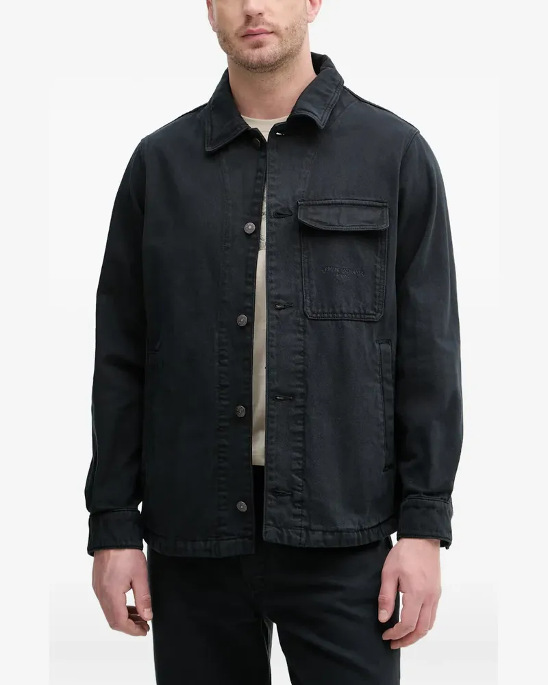 Armani Exchange logo-embroidered denim jacket - Schwarz Schwarz