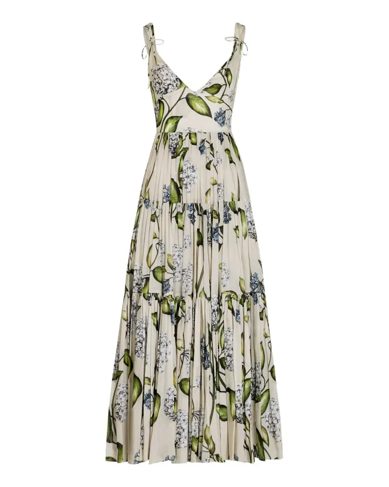Oscar de la Renta floral-print V-neck midi dress - Nude Nude