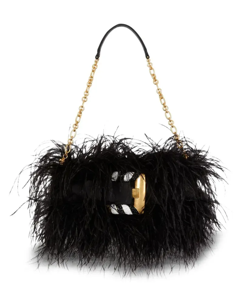 Balmain Anthem Schultertasche mit Federdetail - Schwarz Schwarz