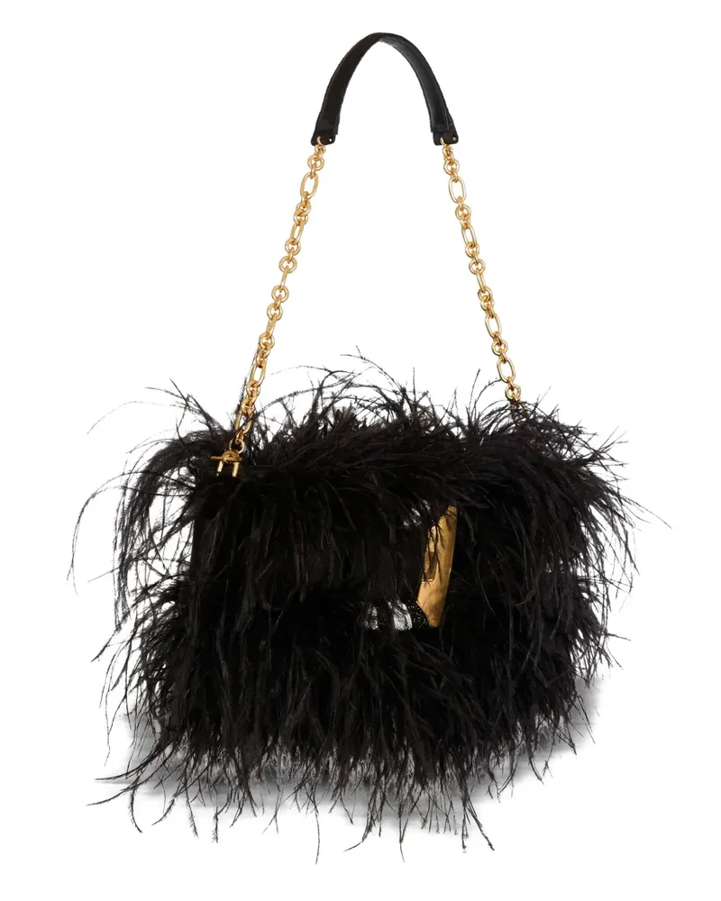 Balmain Anthem Schultertasche mit Federdetail - Schwarz Schwarz