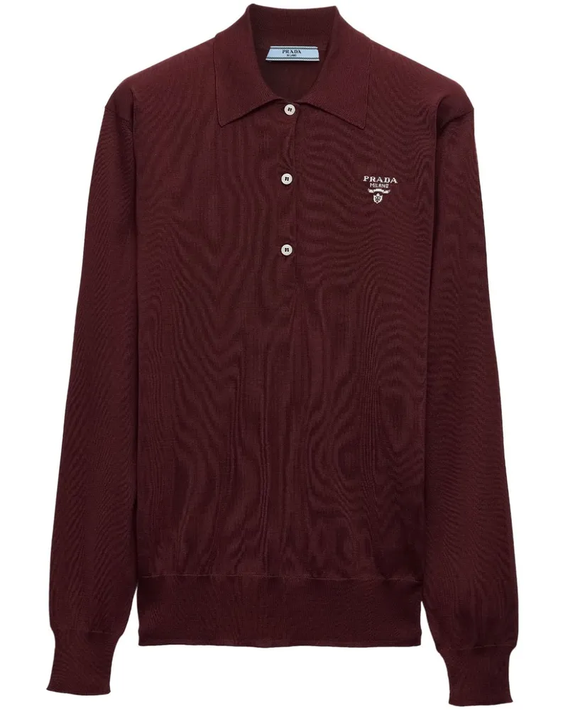Prada Seiden-Poloshirt mit Logo-Stickerei - Rot Rot