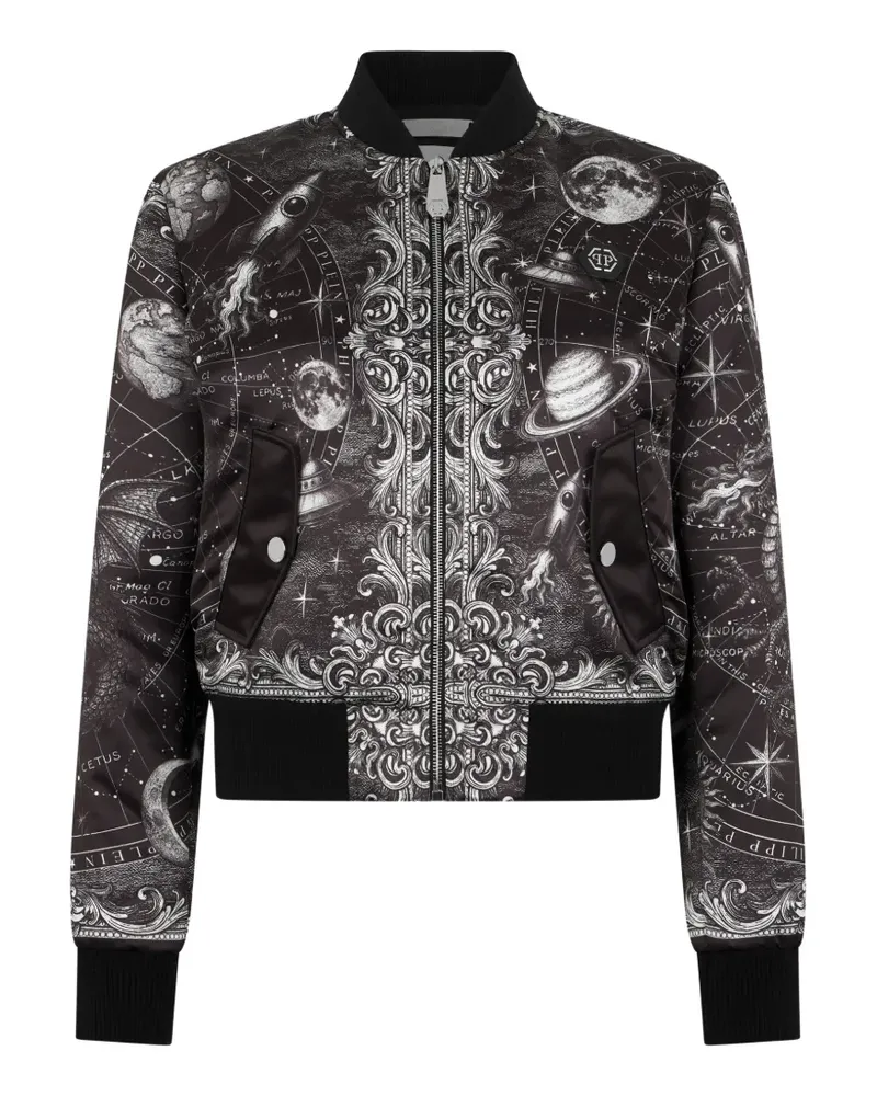Philipp Plein Zodiac Bomberjacke aus Satin - Schwarz Schwarz