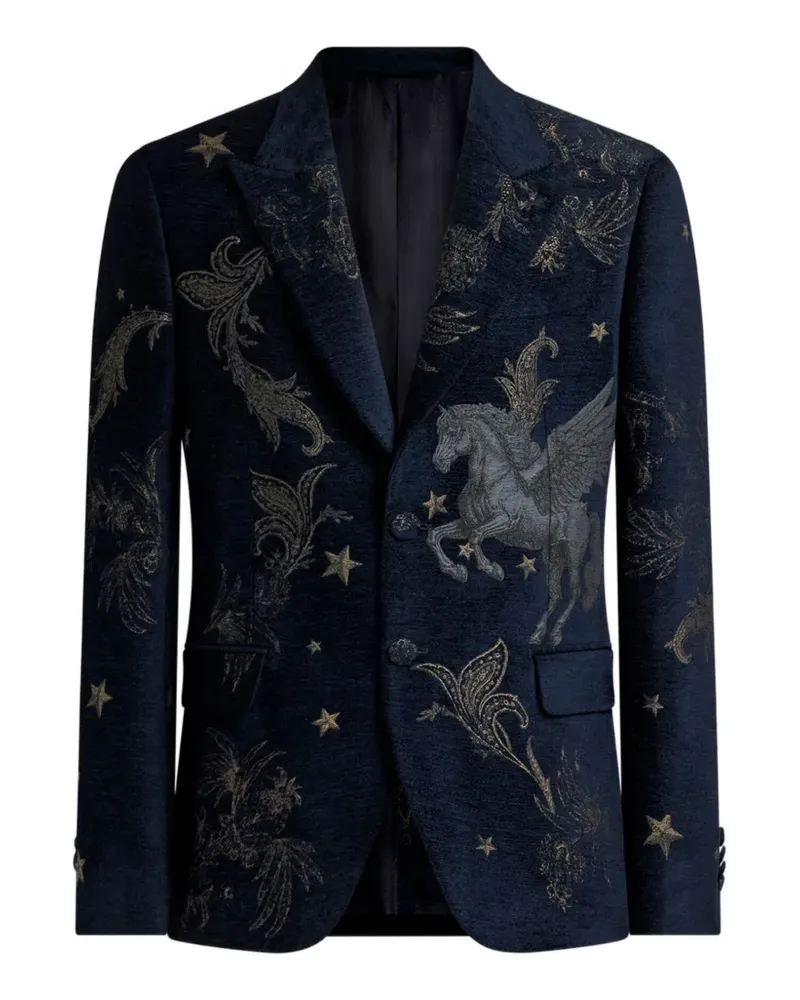 Etro chenille jacquard single-breasted jacket with Pegaso motif - Blau Blau