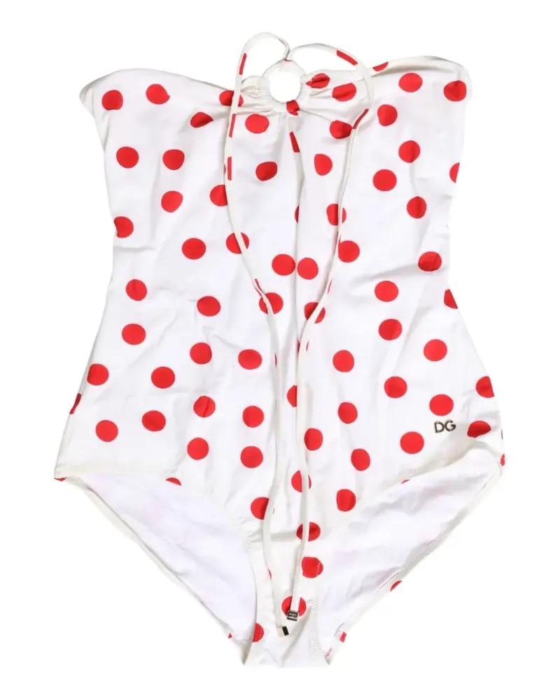 Dolce & Gabbana polka-dot halterneck swimsuit - Weiß Weiß