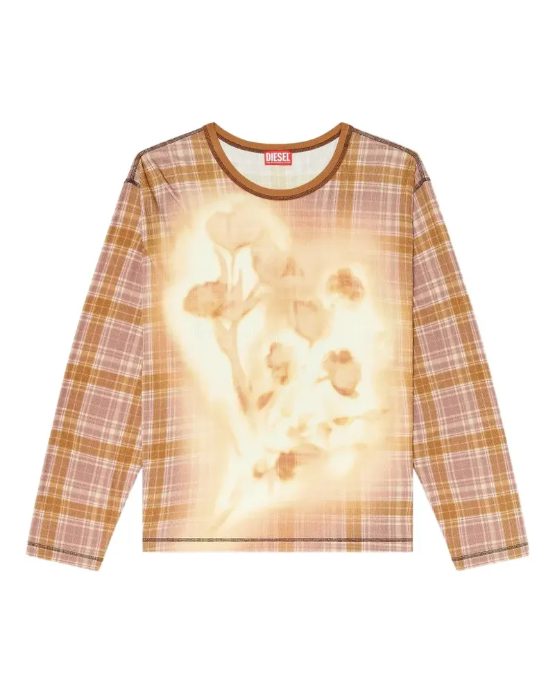 Diesel T-Joy-Ls check-print T-shirt - Nude Nude