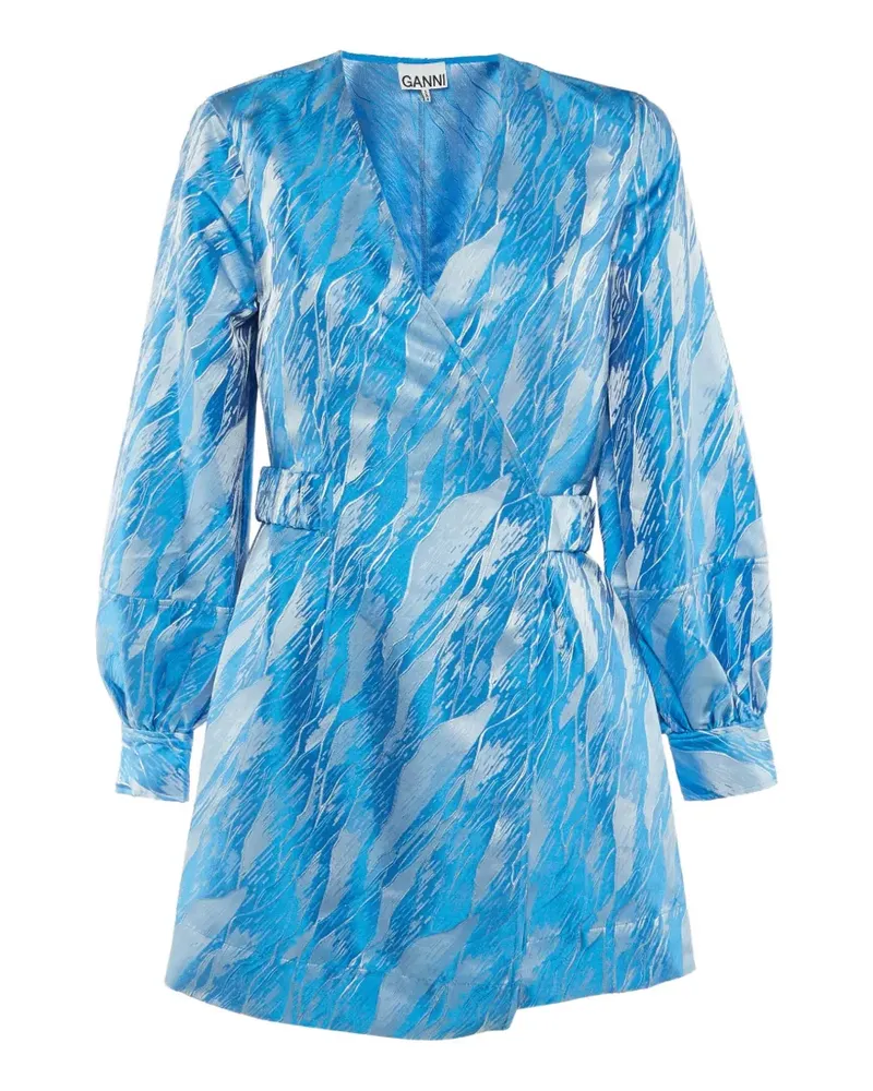 Ganni Jacquard-Minikleid mit Puffärmeln - Blau Blau