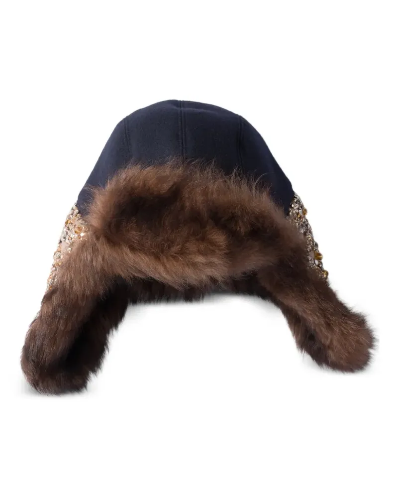 Miu Miu Bestickte Mütze aus Wolle und Shearling - Blau Blau