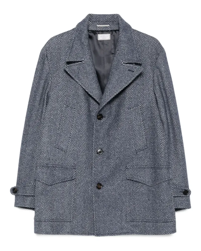 Brunello Cucinelli Sakko mit Fischgrätenmuster - Blau Blau