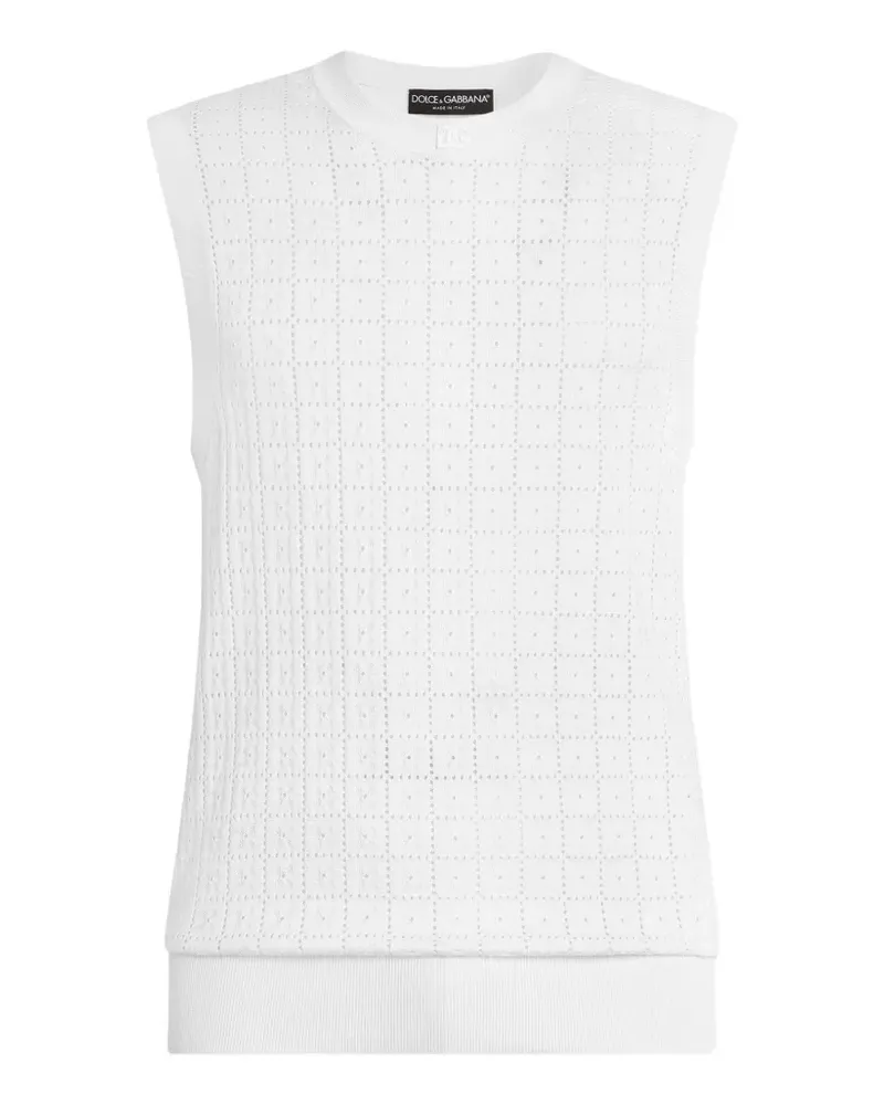 Dolce & Gabbana Ärmelloser Pullover aus Seiden-Lochstickerei mit Logo-Stickerei - Weiß Weiß