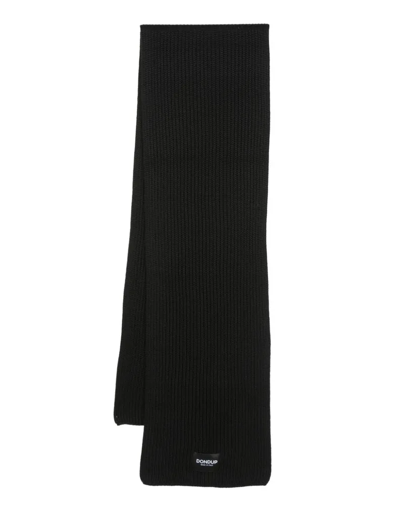 Dondup Gerippter Strickschal mit Logo-Patch - Schwarz Schwarz