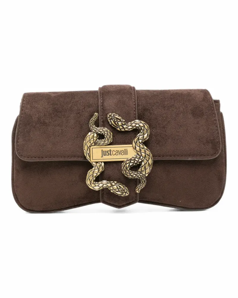 Just Cavalli snake-plaque suede clutch - Braun Braun