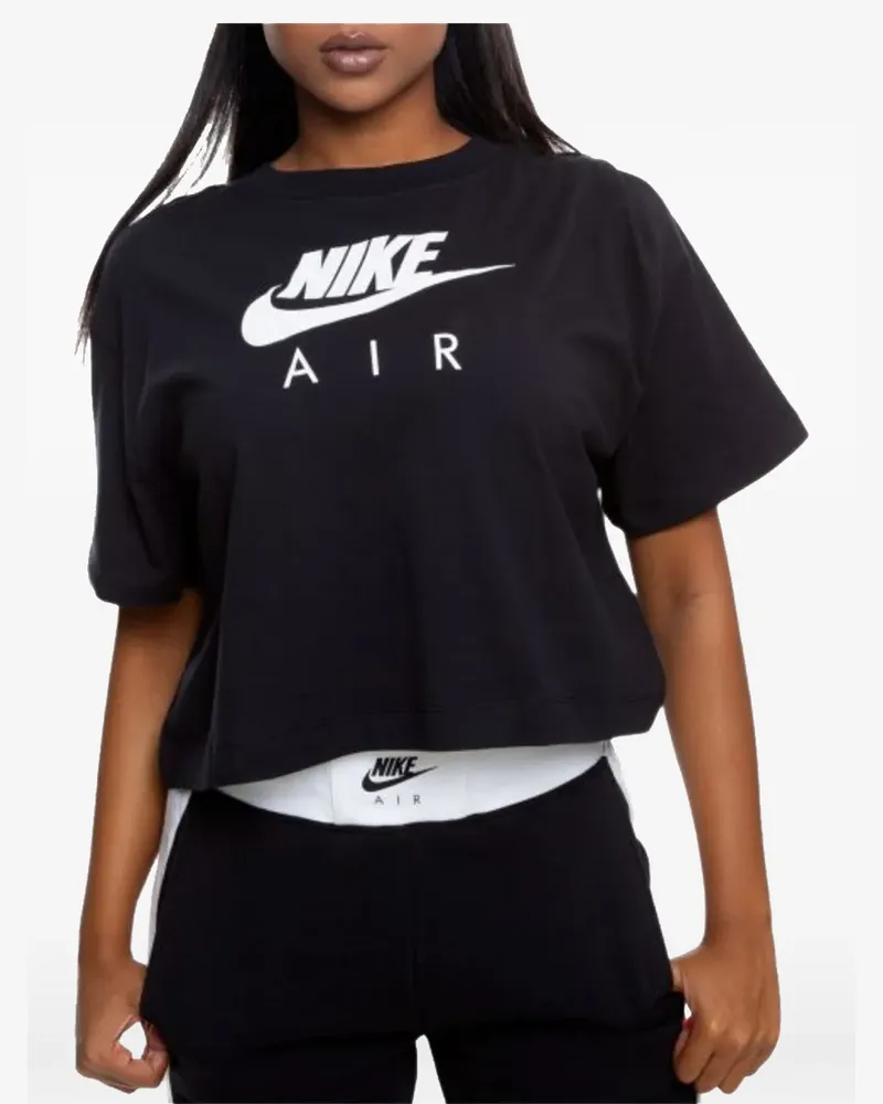 Nike logo-print cropped T-shirt - Schwarz Schwarz