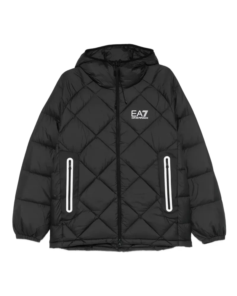 EA7 Gesteppter Kapuzenmantel - Schwarz Schwarz