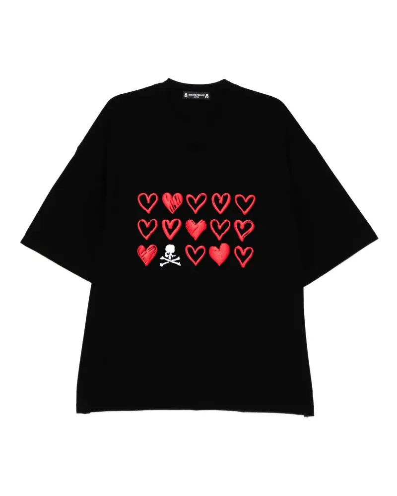 Mastermind Japan hearts skull graphic T-shirt - Schwarz Schwarz