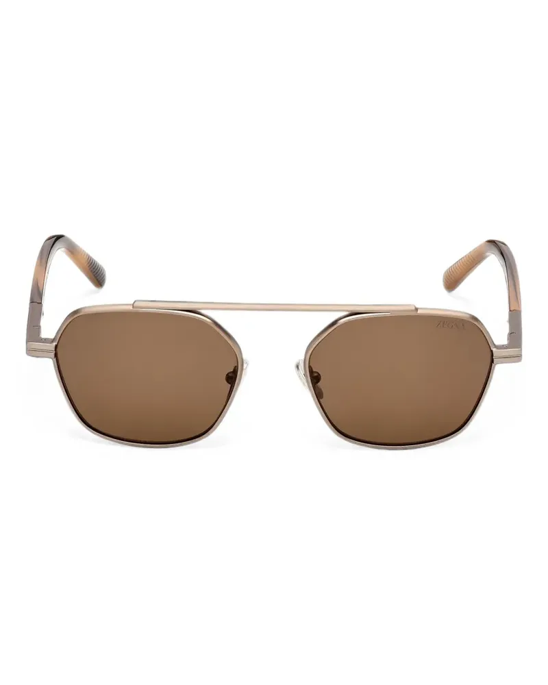 Ermenegildo Zegna Sonnenbrille mit geometrischem Gestell - Silber Silber