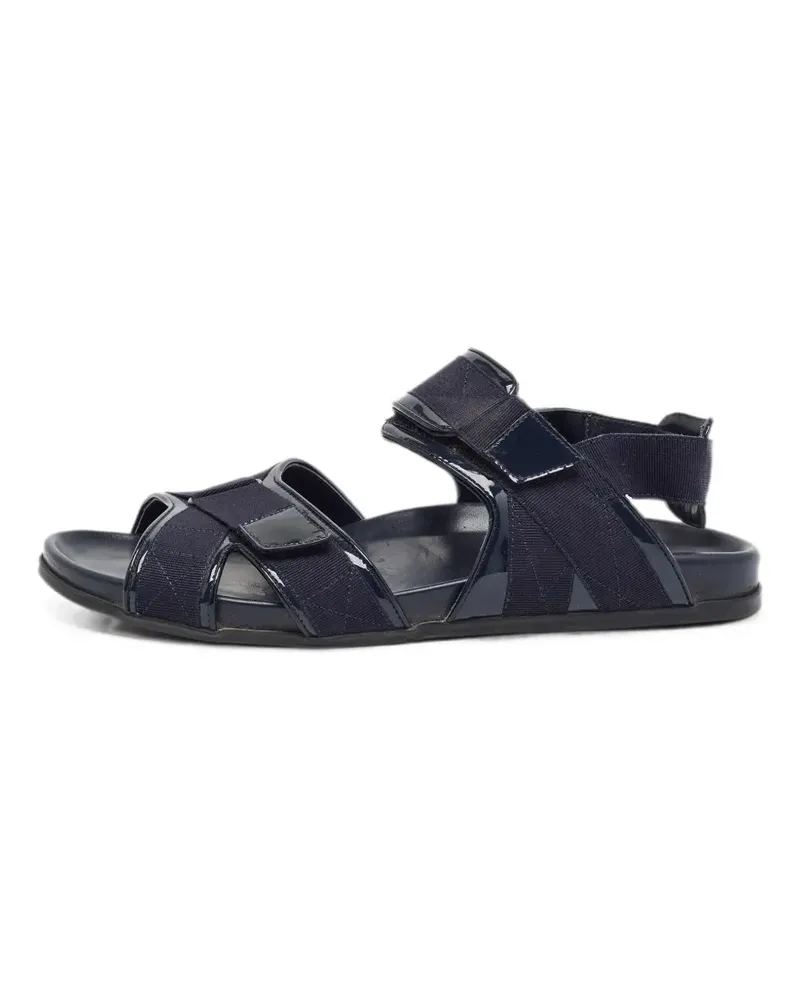 Manolo Blahnik patent-trimmed canvas sandals - Blau Blau