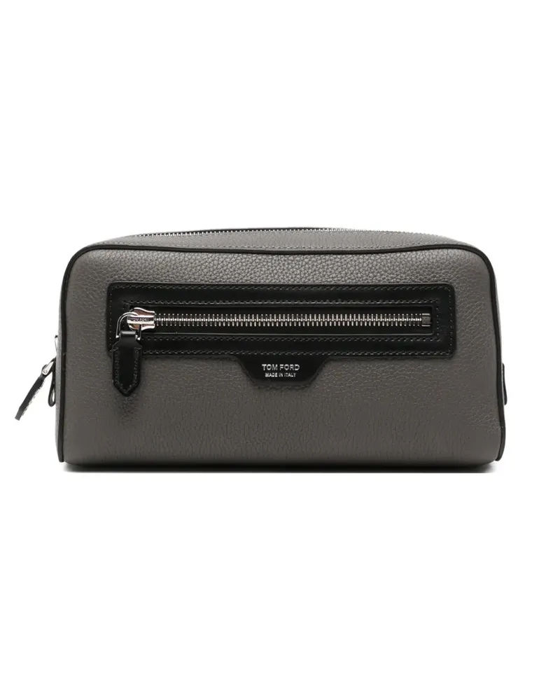 Tom Ford logo-plaque pebbled wash bag - Grau Grau