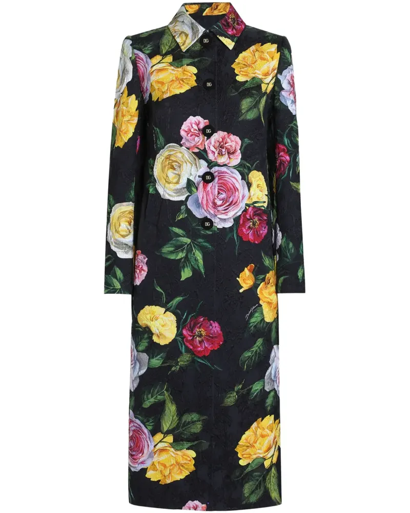 Dolce & Gabbana Mantel mit Rosen-Print - Schwarz Schwarz