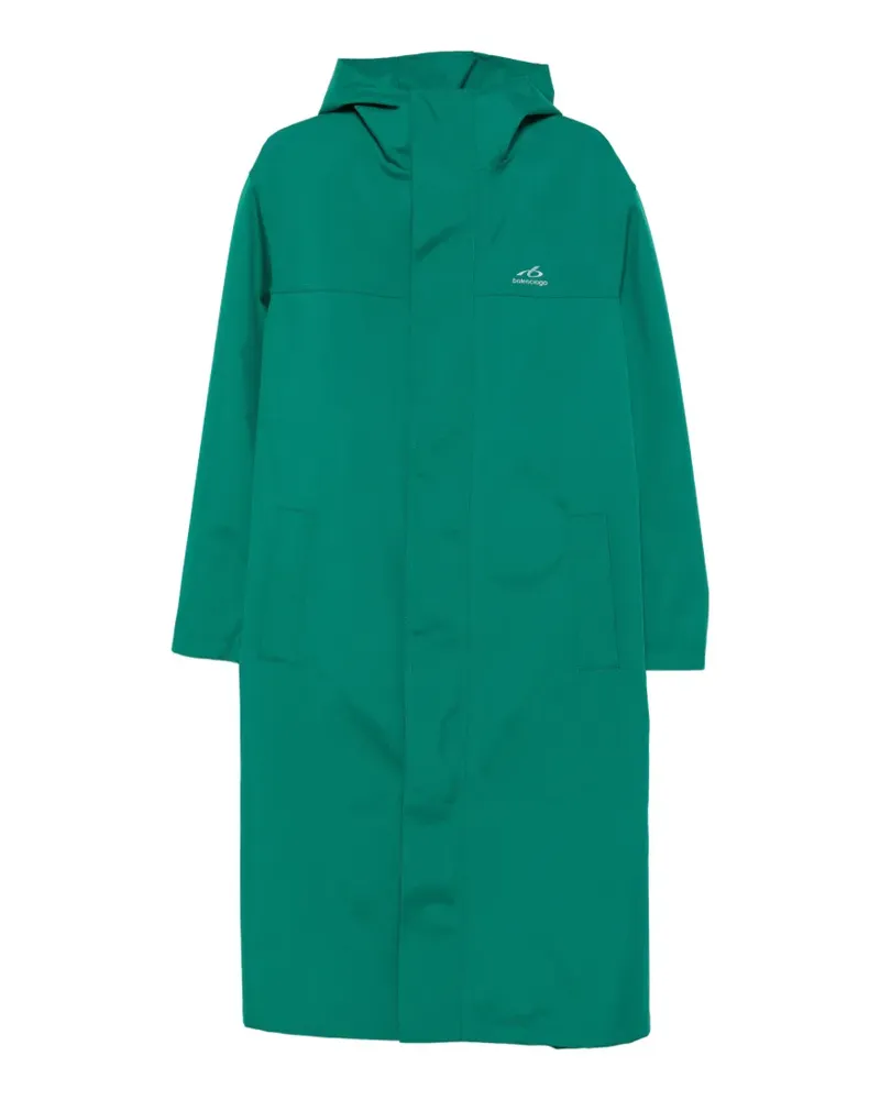 Balenciaga Kapuzenmantel mit Logo-Print - Grün Grün