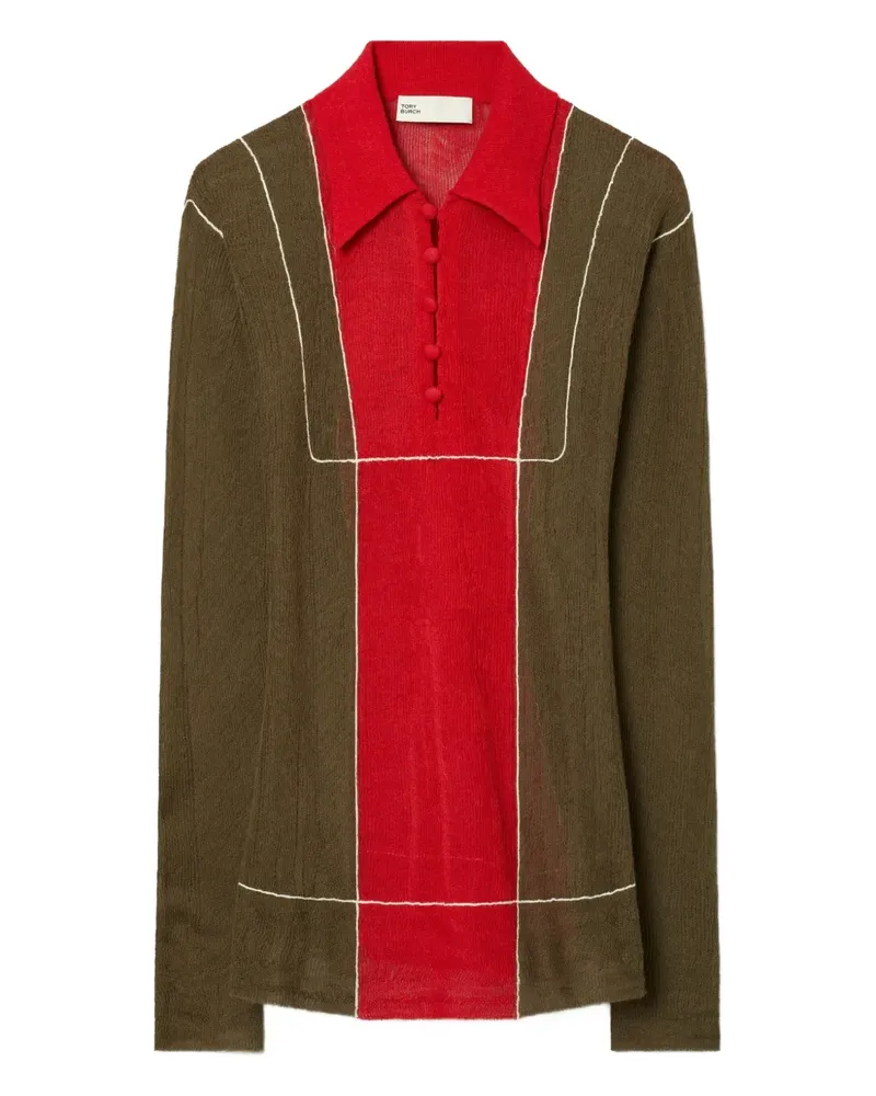 Tory Burch Poloshirt in Colour-Block-Optik - Grün Grün