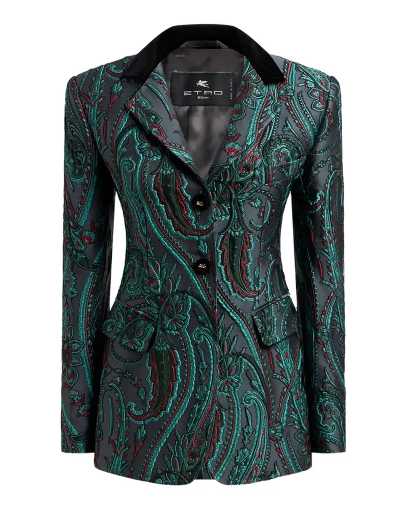 Etro Einreihige Jacke aus Woll-Jacquard mit Paisley-Motiv - Grau Grau