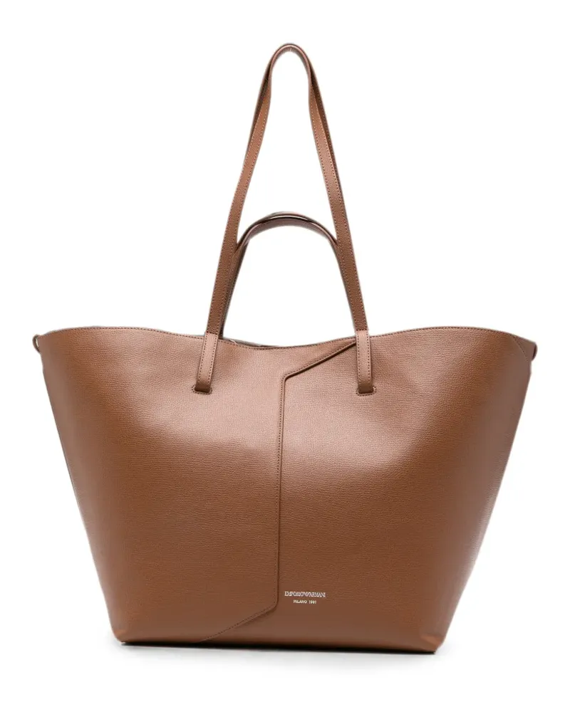 Emporio Armani 1981 logo-print leather tote bag - Braun Braun