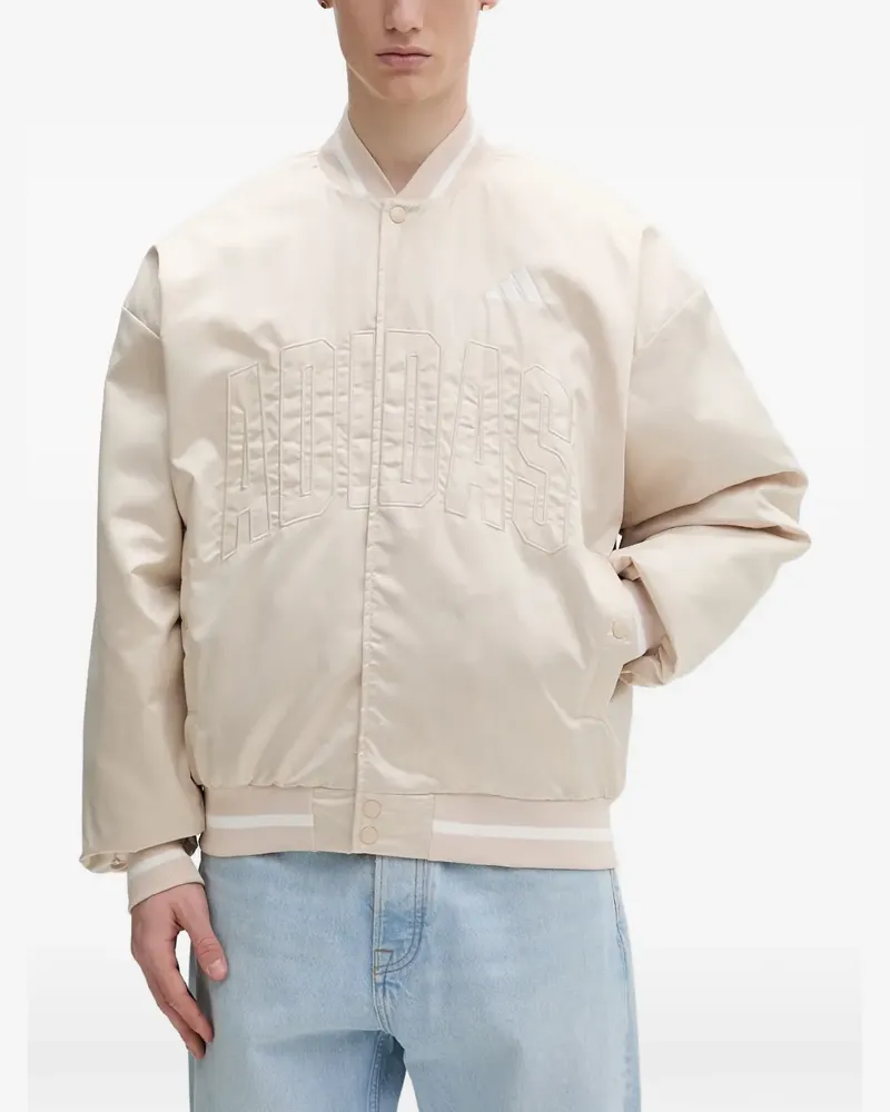 adidas logo-lettering bomber jacket - Nude Nude