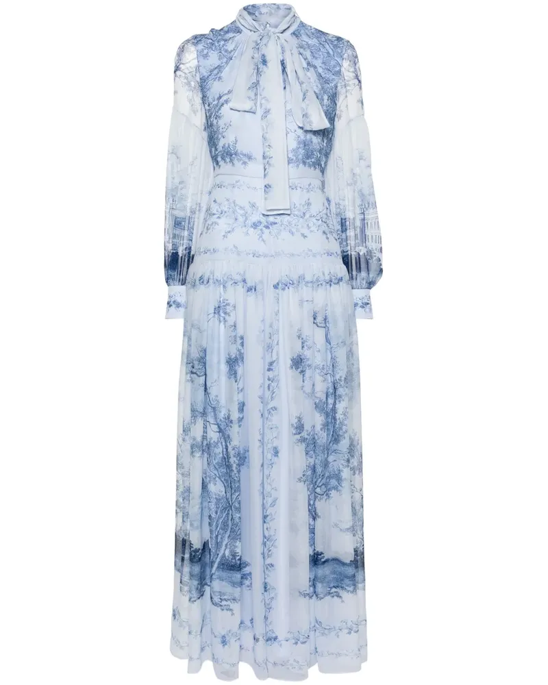 Erdem Seidenkleid mit grafischem Print - Blau Blau