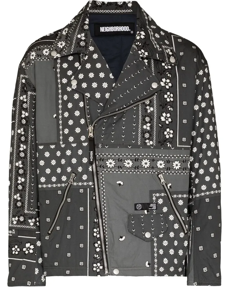 Neighborhood Bikerjacke mit Bandana-Print - Grau Grau