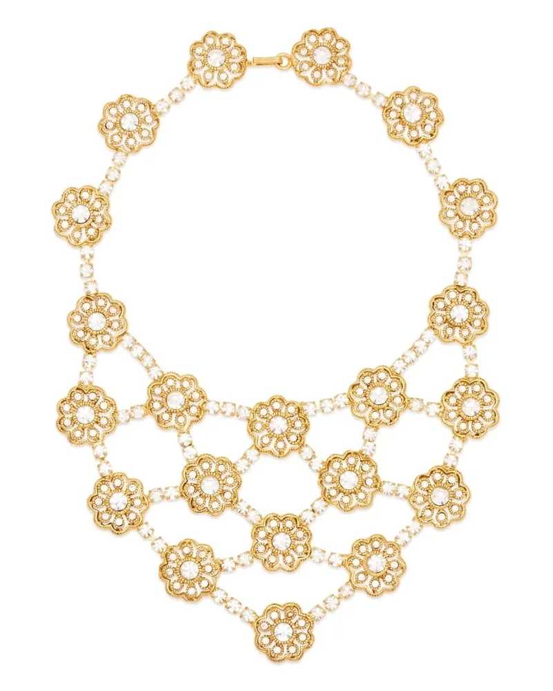 Kenneth Jay Lane Flower Cluster Halskette mit Lätzchen - Gold Gold