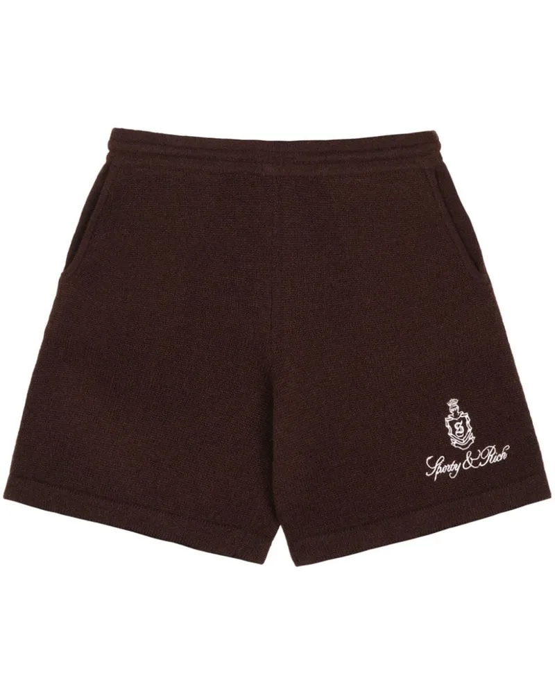 SPORTY & RICH Vendome Kaschmir-Shorts mit Logo-Stickerei - Braun Braun