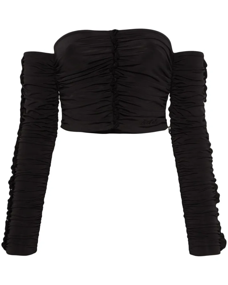 ROTATE Birger Christensen Gerafftes Cropped-Oberteil - Schwarz Schwarz