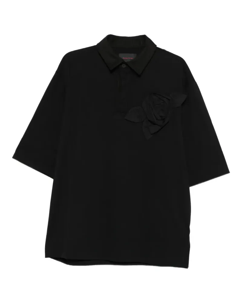 Simone Rocha Poloshirt mit Blumenapplikation - Schwarz Schwarz