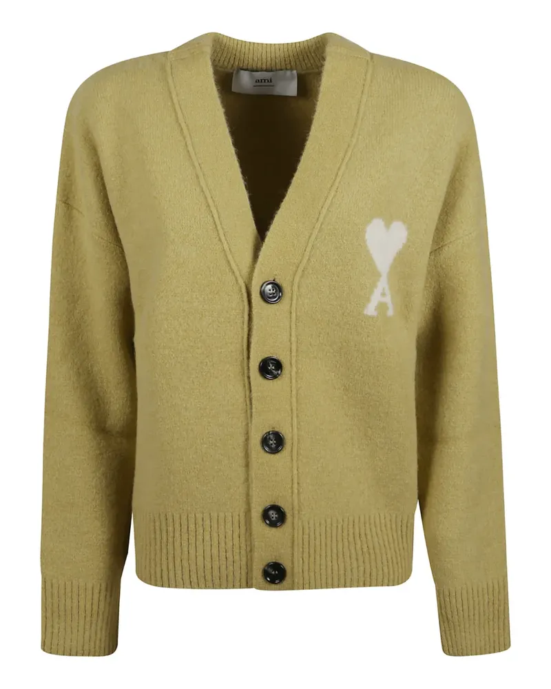 AMI Paris v-neck logo cardigan - Nude Nude