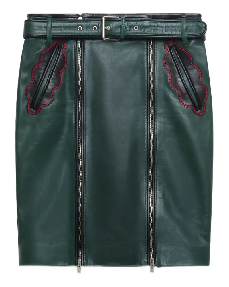 Marni Dunkelgrüner Lederrock mit blattförmigen Taschen Grün