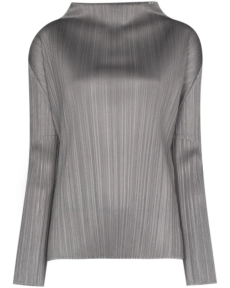 Issey Miyake Langarmshirt mit Stehkragen - Grau Grau