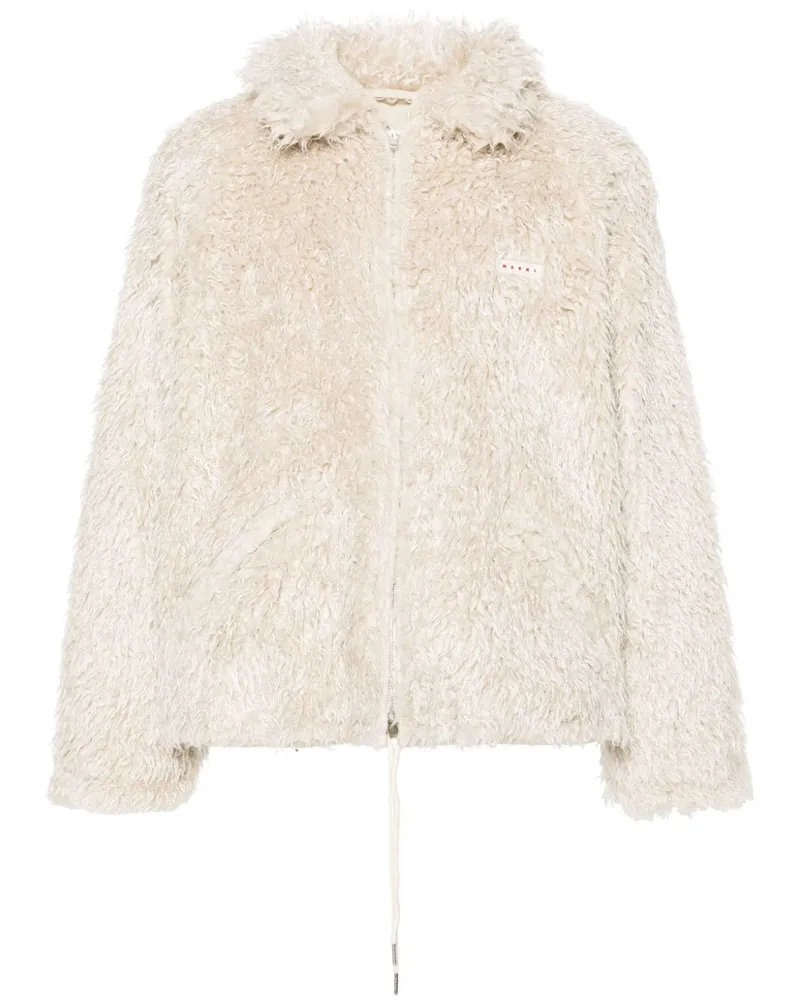 Marni Jacke aus Faux Shearling mit Logo-Patch - Nude Nude