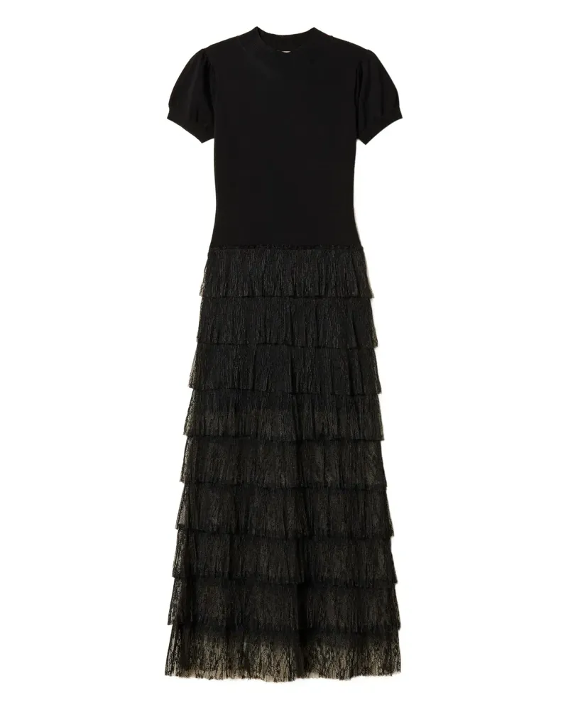 Twin-Set Plumetis Strickkleid aus Spitze - Schwarz Schwarz