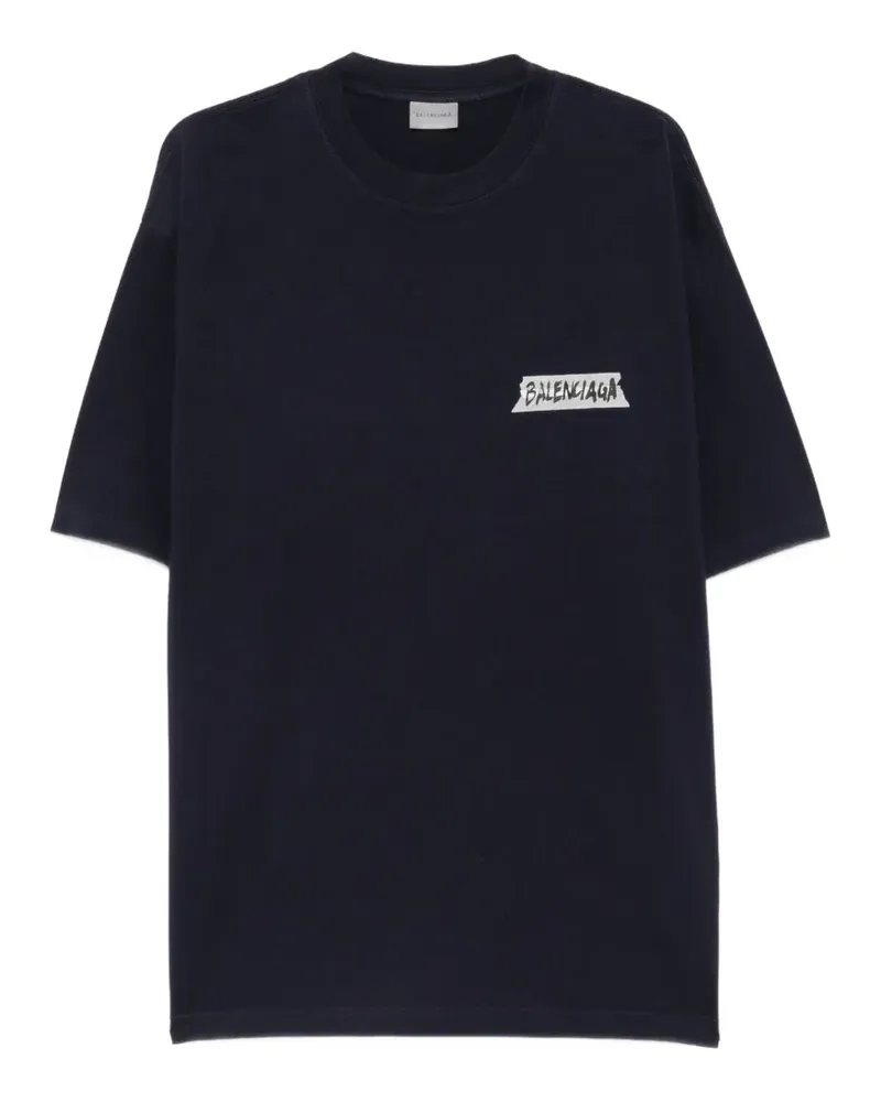 Balenciaga T-Shirt mit Logo-Print - Blau Blau