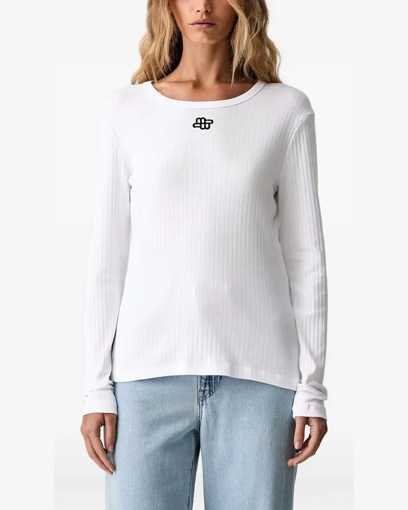 MUNTHE Geripptes Pote T-Shirt mit Logo-Stickerei - Weiß Weiß