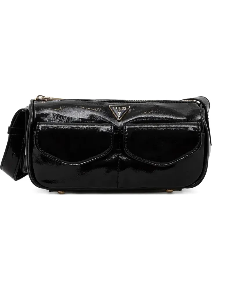 Guess Schultertasche aus Lackleder mit zwei Fächern - Schwarz Schwarz