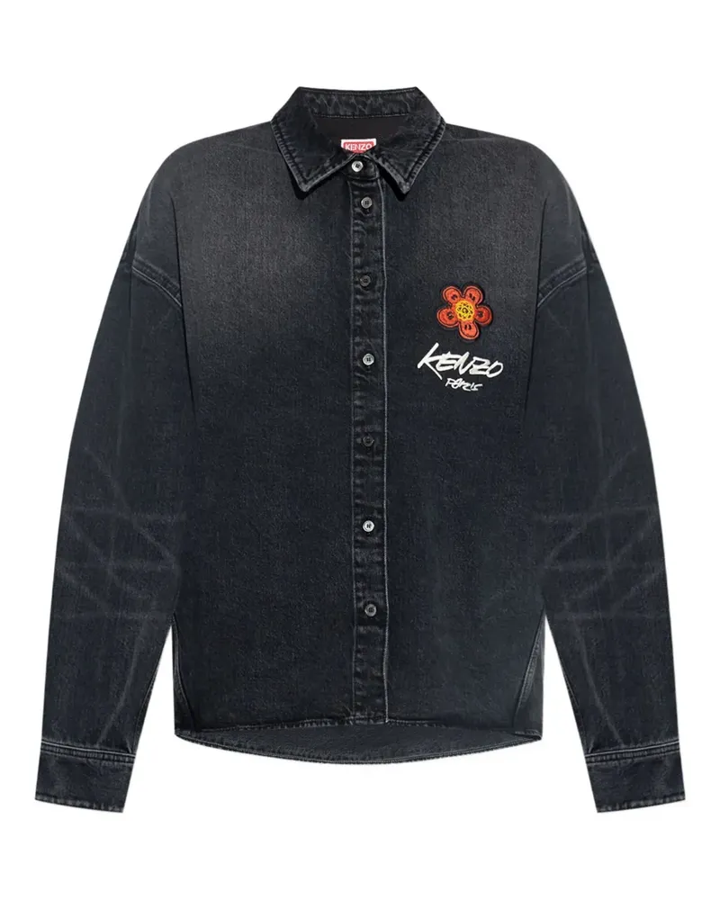 Kenzo flower-embroidered denim shirt - Schwarz Schwarz